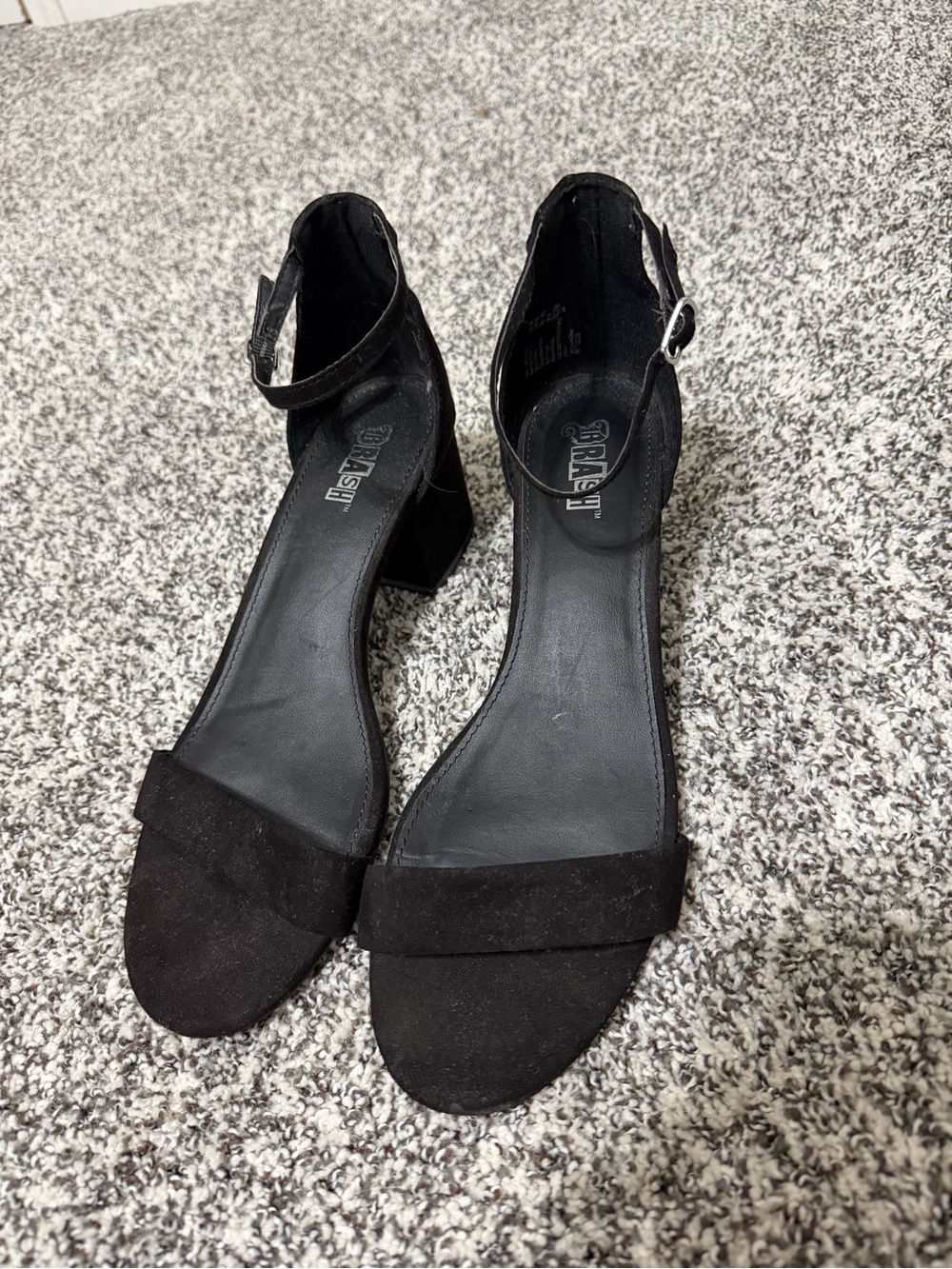 Black Block Heel Ankle Strap Sandals - Brand